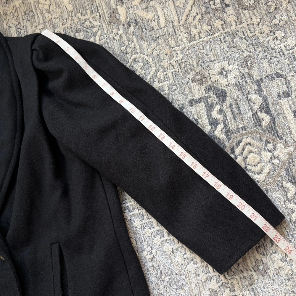Vintage Womens Long Double Breasted Wool Coat Size L Black Trench Peacoat Shawl - Picture 16 of 16